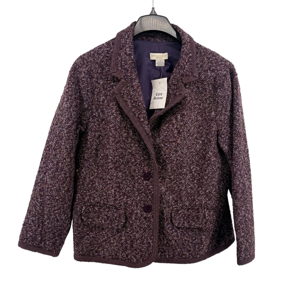NEW Appleseed's Petites Blazer Womens 16P Jacket Purple Tweed Braided Trim Lined